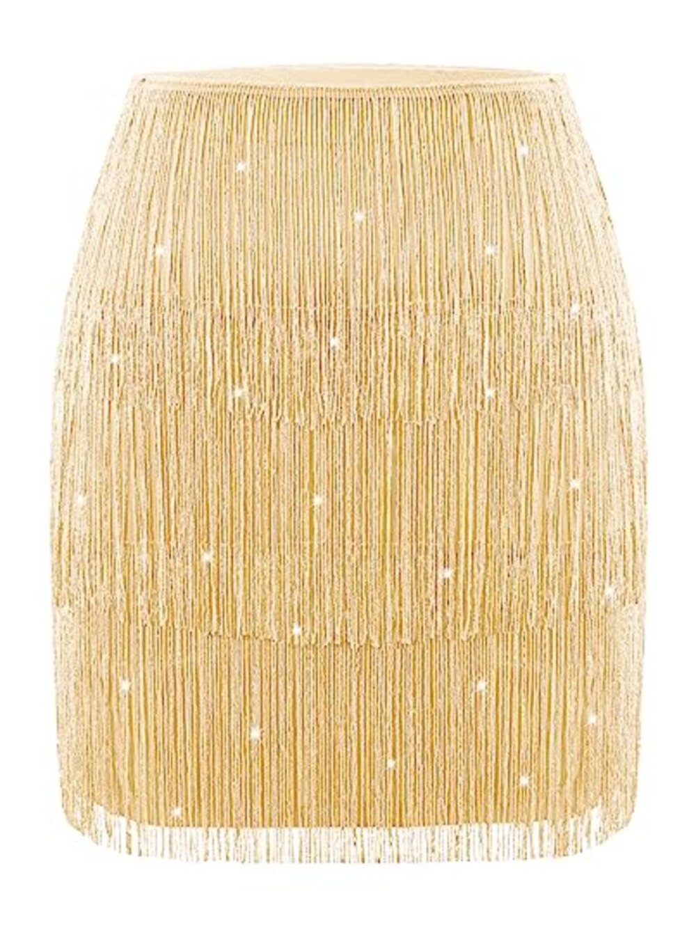 Women's Fringe Tassel Trim Mini Skirt Stretchy Bodycon High Waist Dance Party